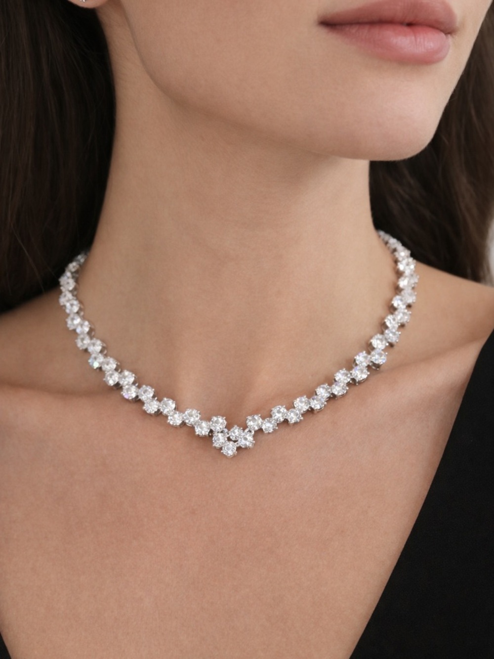 Anthropologie Silver Crystal Necklace cubic zirkonia